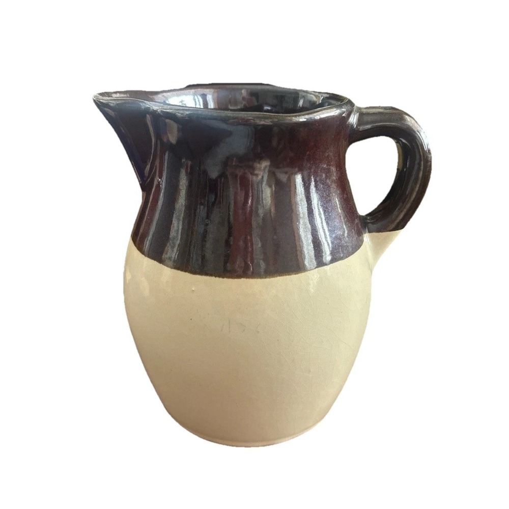 Vintage Roseville Pottery Brown Cream Milk Pitcher Crock Farmhouse Cottage RRPC